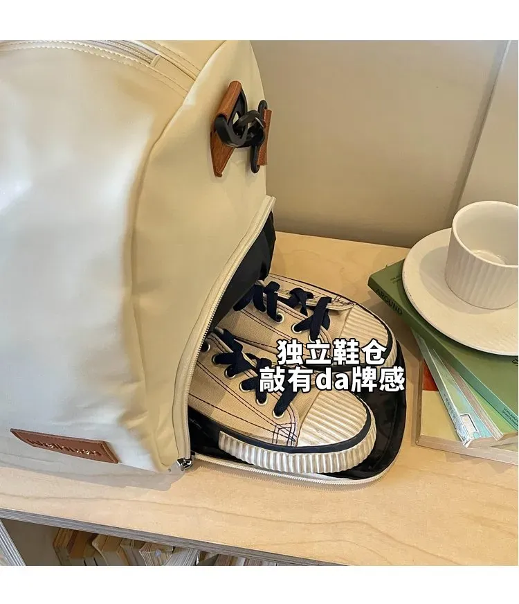 Tas Selempang Wanita Bahan Nylon Polos Warna Putih Bentuk Kotak Tali Panjang untuk Travel