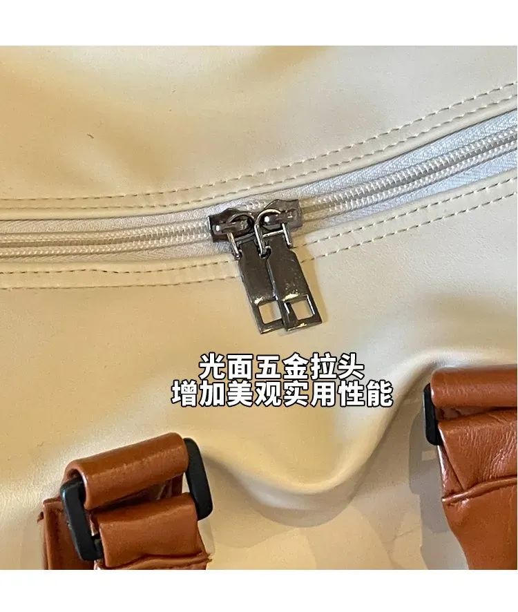 Tas Selempang Wanita Bahan Nylon Polos Warna Putih Bentuk Kotak Tali Panjang untuk Travel