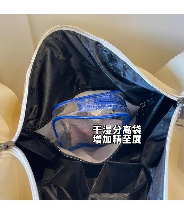 Tas Selempang Wanita Bahan Nylon Polos Warna Putih Bentuk Kotak Tali Panjang untuk Travel
