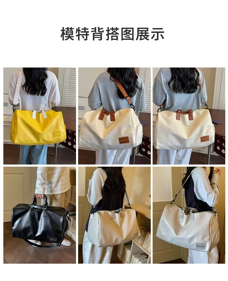 Tas Selempang Wanita Bahan Nylon Polos Warna Putih Bentuk Kotak Tali Panjang untuk Travel