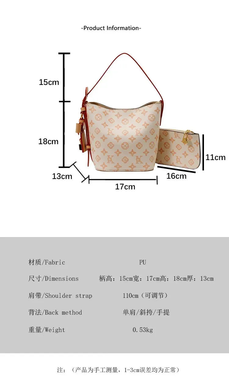 Tas Bucket Wanita Bahan PU Sintetis Motif Print Warna Biru Bentuk Bucket Tali Resleting Grosir