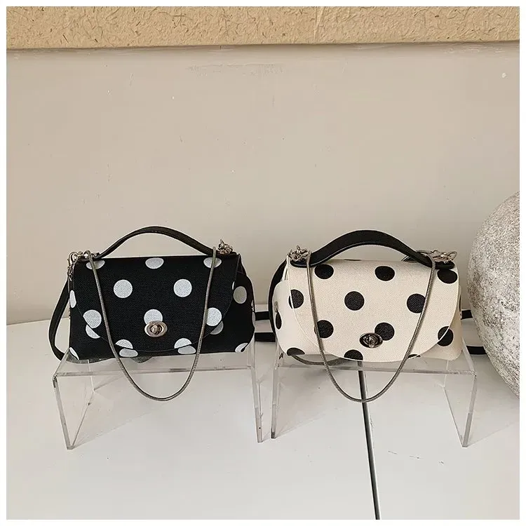Tas Selempang Wanita Bahan PU Sintetis Motif Polkadot Warna Hitam Bentuk Kotak Katalog Grosir