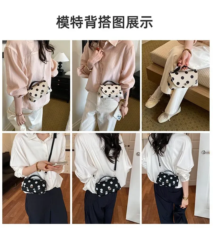 Tas Selempang Wanita Bahan PU Sintetis Motif Polkadot Warna Hitam Bentuk Kotak Katalog Grosir