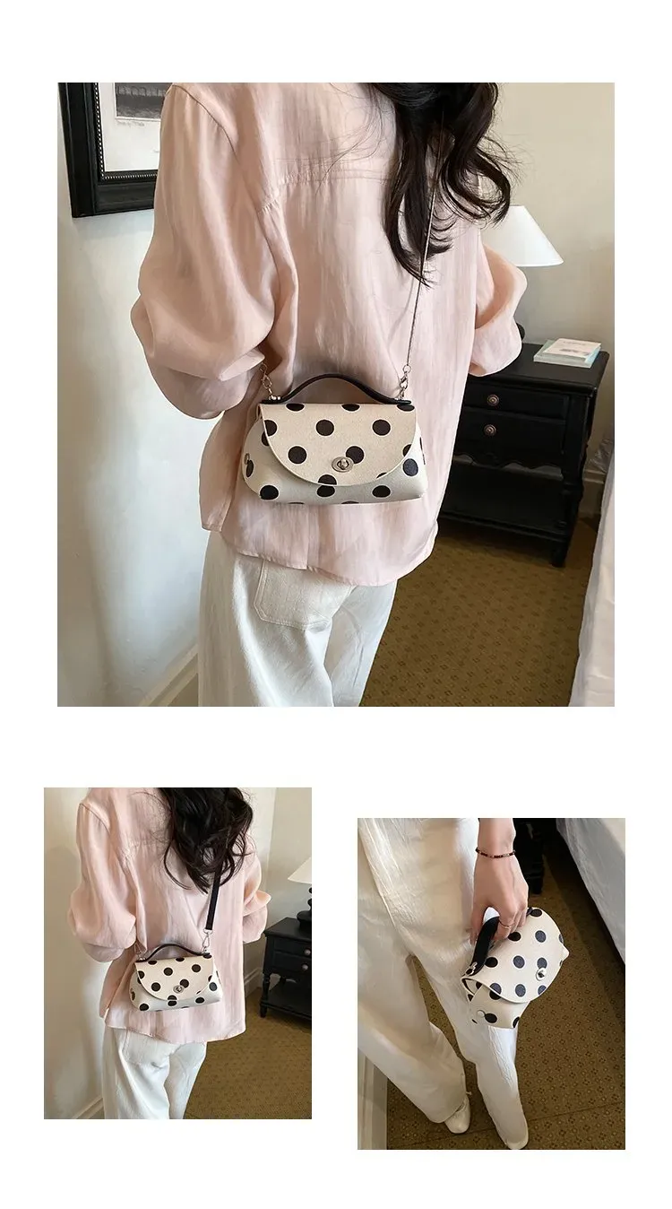 Tas Selempang Wanita Bahan PU Sintetis Motif Polkadot Warna Hitam Bentuk Kotak Katalog Grosir