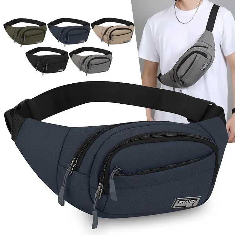 Tas Selempang Pria Bahan Nylon Polos Warna Hitam Bentuk Kotak Tali Lebar untuk Toko Online