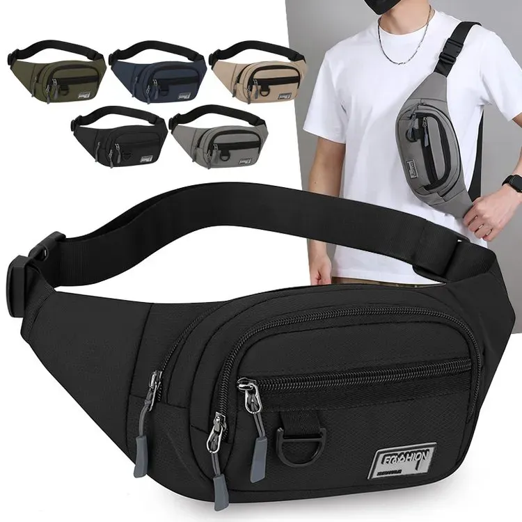 Tas Selempang Pria Bahan Nylon Polos Warna Hitam Bentuk Kotak Tali Lebar Harga Grosir
