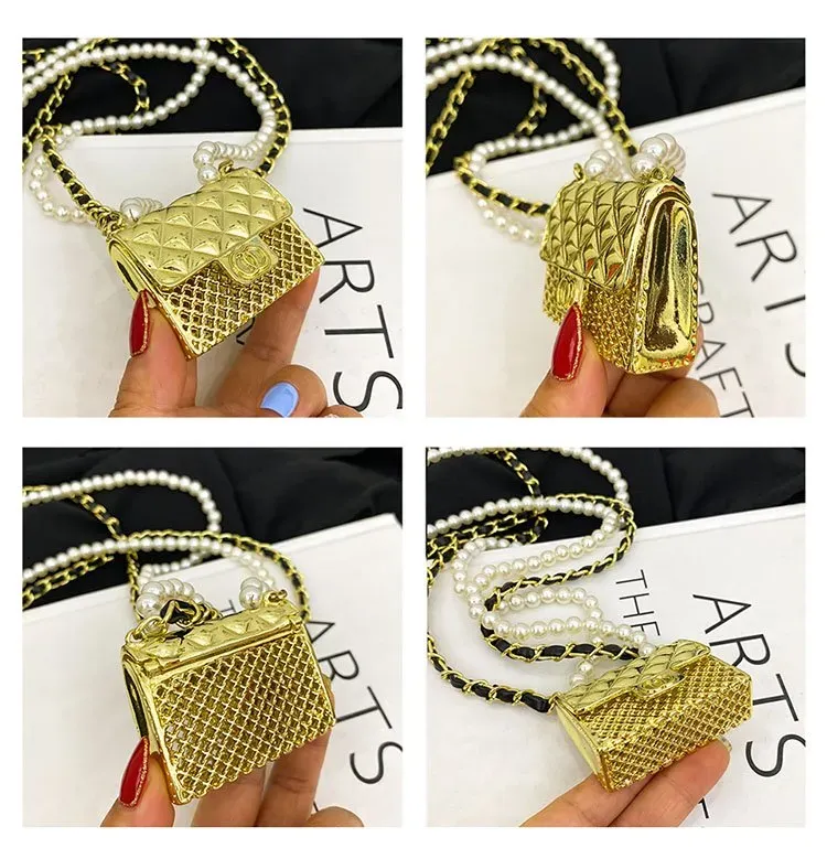 Tas Selempang Wanita Bahan PU Sintetis Model Quilted Warna Gold Bentuk Kotak Grosir Import
