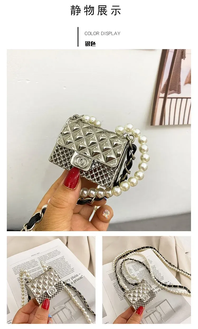 Tas Selempang Wanita Bahan PU Sintetis Model Quilted Warna Gold Bentuk Kotak Grosir Import