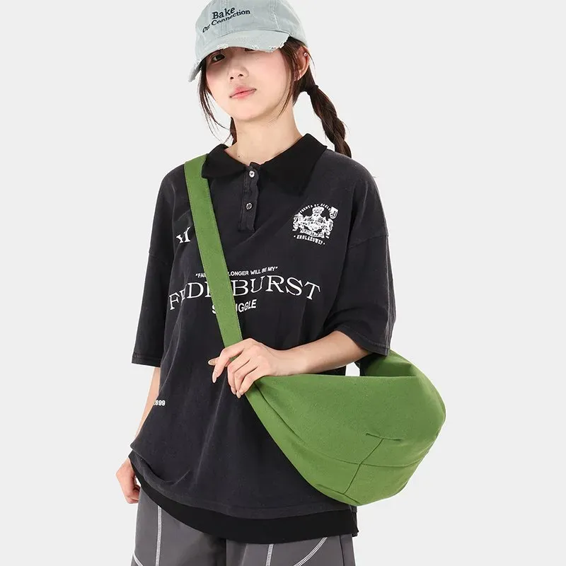 Tas Selempang Wanita Bahan PU Sintetis Polos Warna Hijau Model Hobo Tali Lebar Grosir Import