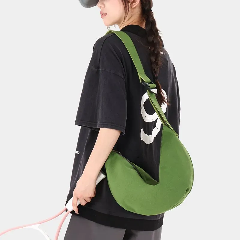 Tas Selempang Wanita Bahan PU Sintetis Polos Warna Hijau Model Hobo Tali Lebar Grosir Import