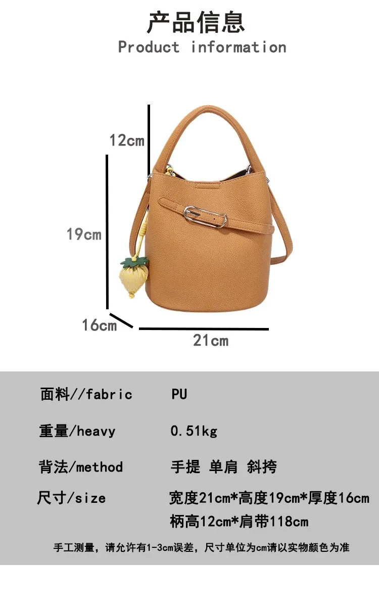 Tas Bucket Wanita Bahan PU Sintetis Polos Warna Pink Bentuk Bucket Tali Panjang Resleting