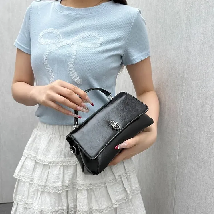 Tas Selempang Wanita Bahan PU Sintetis Polos Warna Hitam Bentuk Kotak Tali Katalog Grosir
