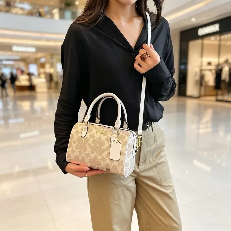 Tas Selempang Wanita Bahan PU Sintetis Motif Print Warna Kuning Bentuk Kotak Warna Cokelat