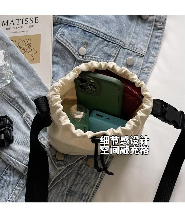 Tas Bucket Wanita Bahan PU Sintetis Polos Bentuk Bucket Tali Panjang Resleting Grosir Import