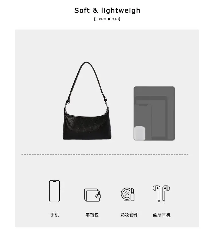 Tas Selempang Wanita Bahan PU Sintetis Model Quilted Warna Hitam Model Hobo Tali Resleting