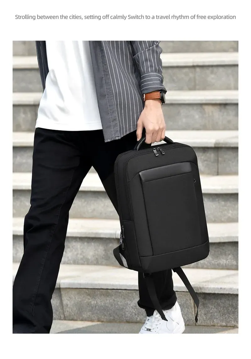 Tas Ransel Pria Bahan Oxford Polos Warna Hitam Bentuk Kotak Tali Lebar Resleting untuk Toko