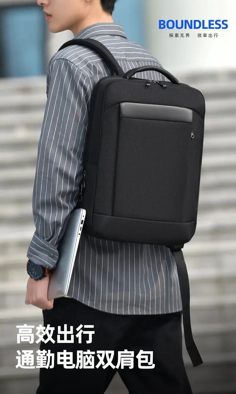 Tas Ransel Pria Bahan Oxford Polos Warna Hitam Bentuk Kotak Tali Lebar Resleting untuk Toko
