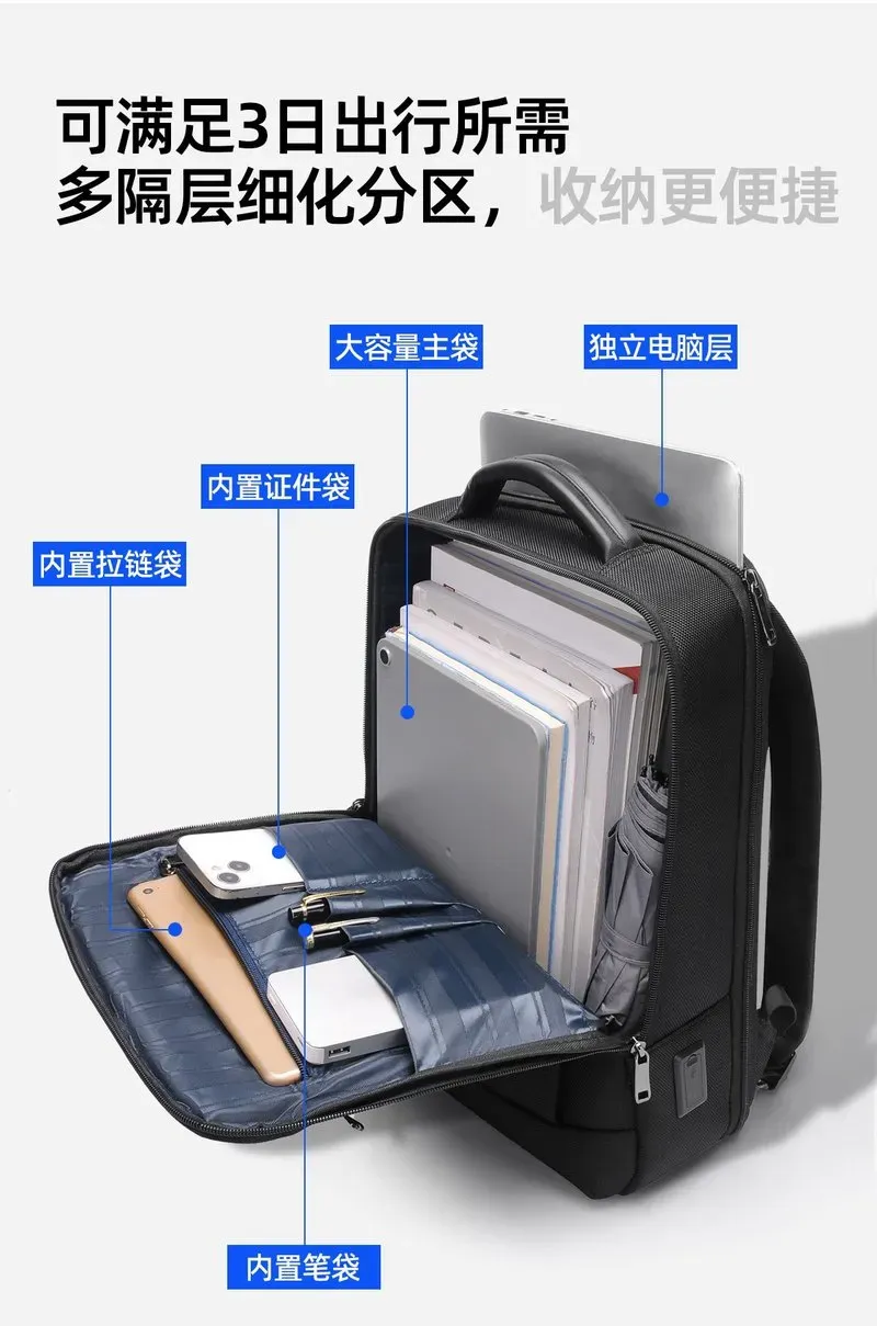 Tas Ransel Pria Bahan Oxford Polos Warna Hitam Bentuk Kotak Tali Lebar Resleting untuk Toko