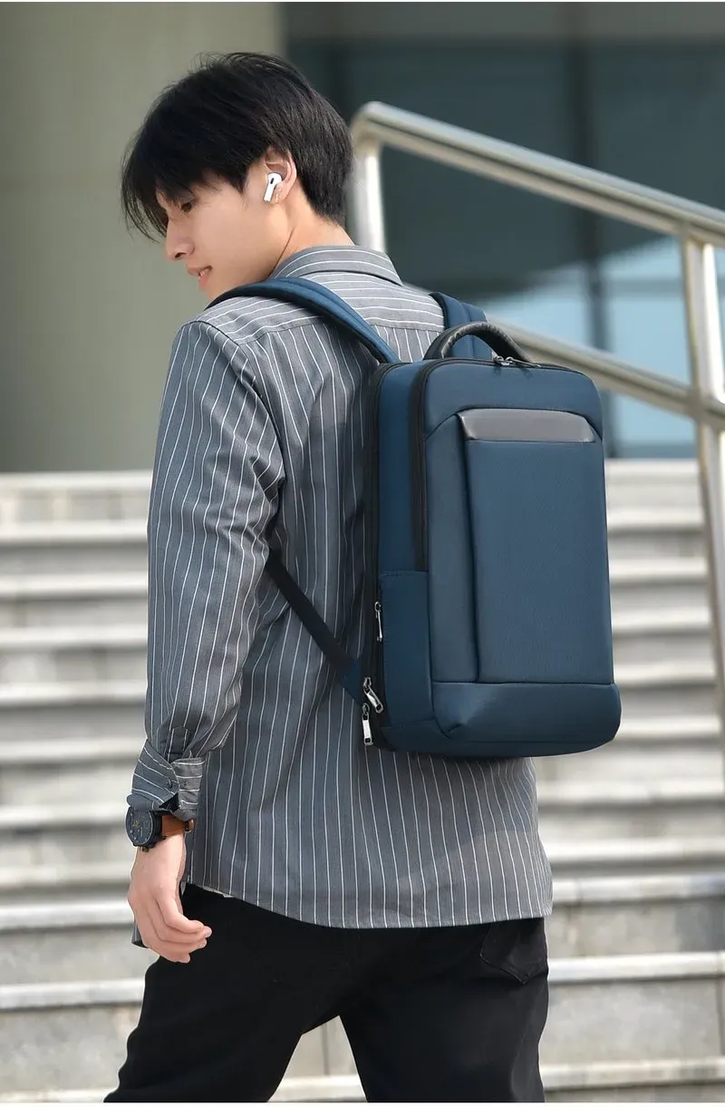 Tas Ransel Pria Bahan Oxford Polos Warna Hitam Bentuk Kotak Tali Lebar Resleting untuk Toko