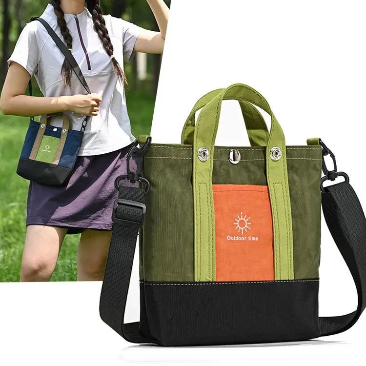Tas Tote Wanita Bahan Nylon Polos Bentuk Kotak Tali Panjang Resleting Grosir Import