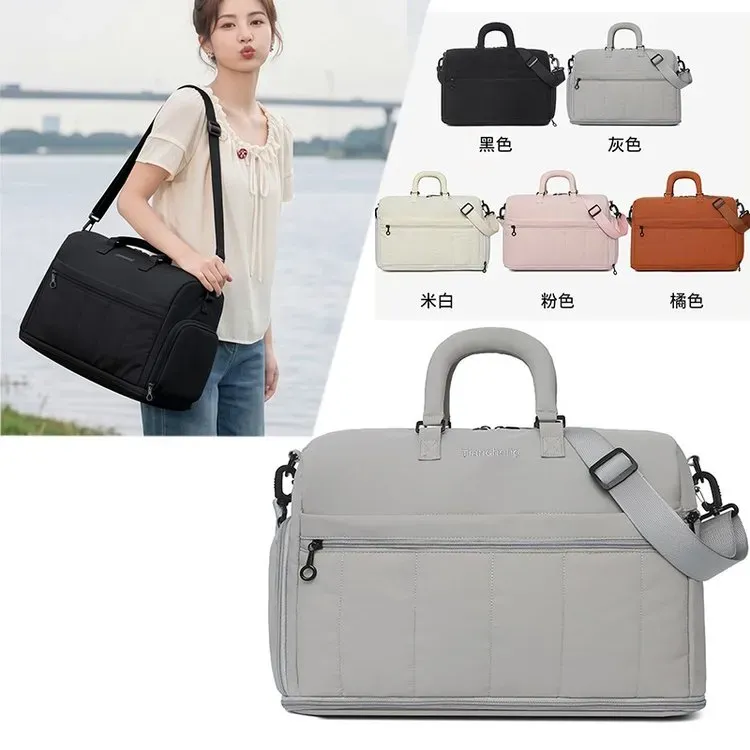 Tas Selempang Wanita Bahan Nylon Model Quilted Warna Hitam Bentuk Kotak Tali Grosir Import