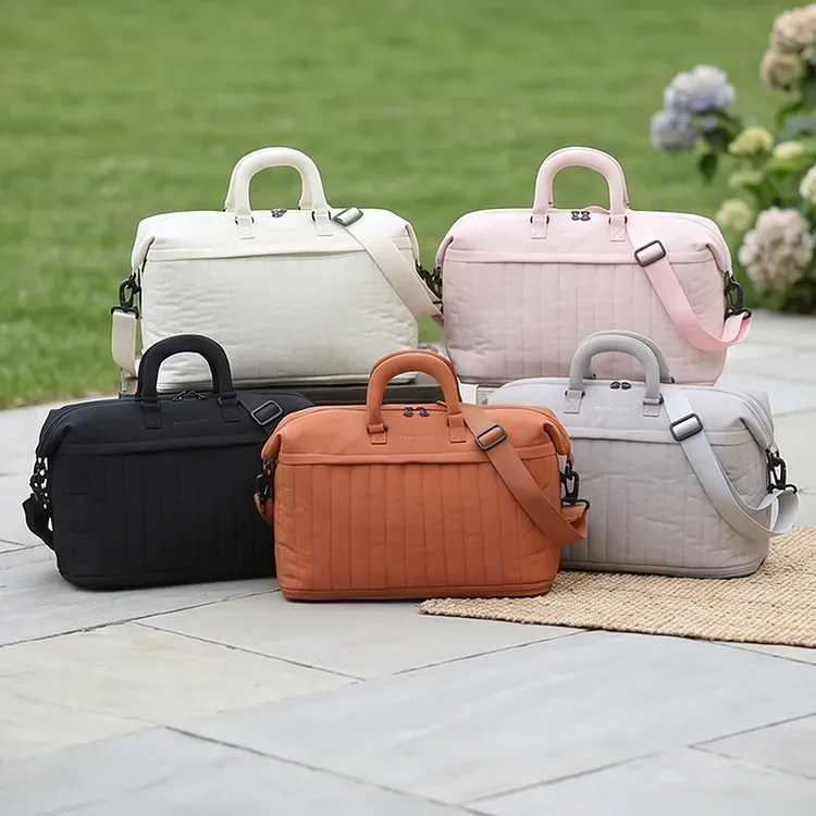 Tas Selempang Wanita Bahan Nylon Model Quilted Warna Hitam Bentuk Kotak Tali Grosir Import