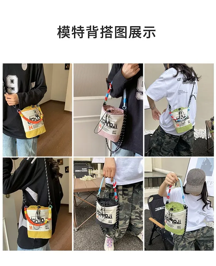 Tas Selempang Wanita Bahan Nylon Polos Warna Hitam Bentuk Kotak Tali Panjang Bahan Polyester