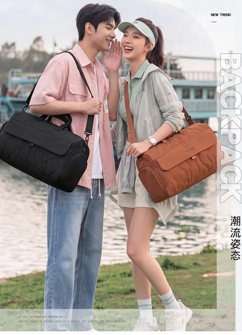 Tas Selempang Pria Bahan Nylon Model Quilted Warna Hitam Bentuk Kotak Tali Grosir Import