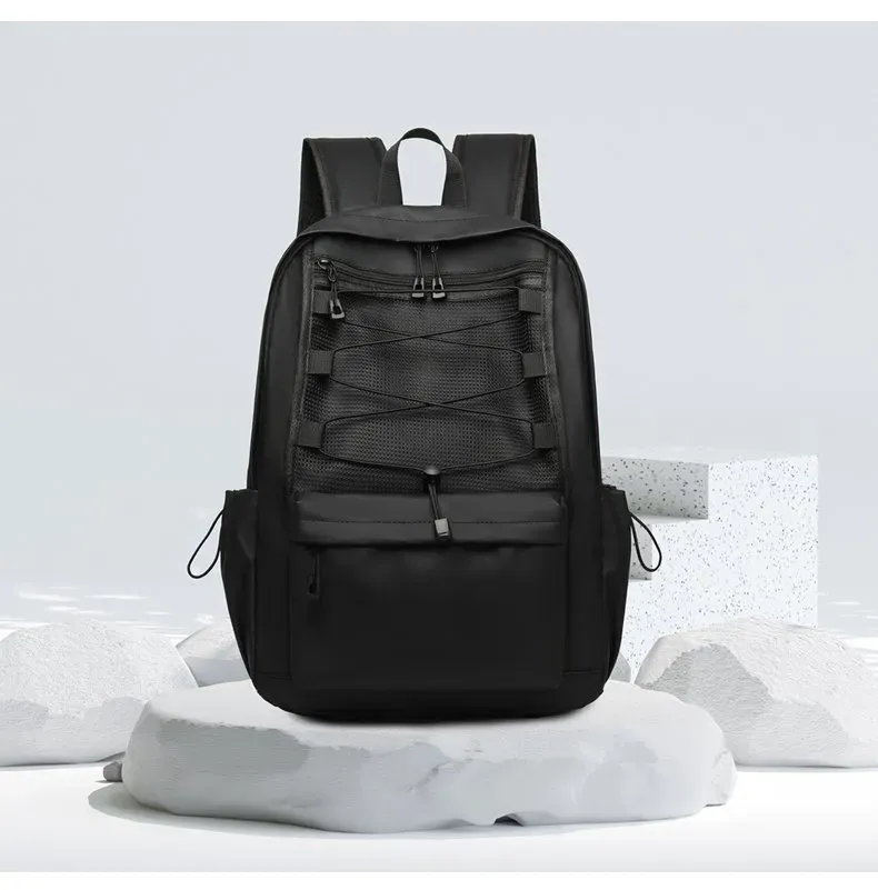 Tas Ransel Wanita Bahan Nylon Polos Warna Hitam Bentuk Kotak Tali Lebar Resleting untuk Jualan