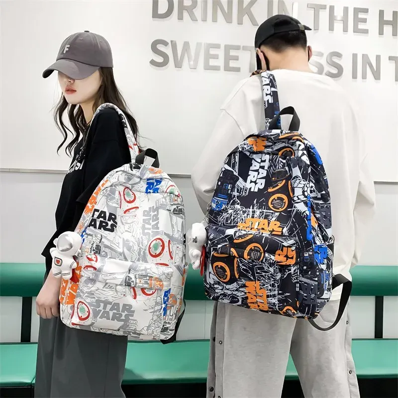 Tas Ransel Wanita Bahan Nylon Motif Print Warna Putih Bentuk Kotak Tali Panjang Grosir Import