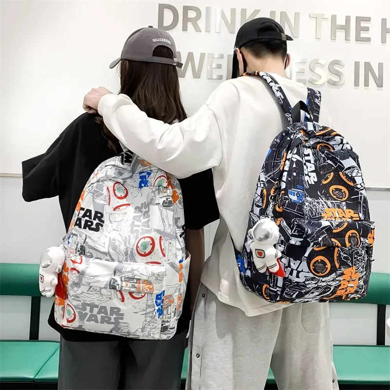 Tas Ransel Wanita Bahan Nylon Motif Print Warna Putih Bentuk Kotak Tali Panjang Grosir Import
