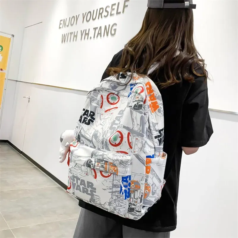 Tas Ransel Wanita Bahan Nylon Motif Print Warna Putih Bentuk Kotak Tali Panjang Grosir Import