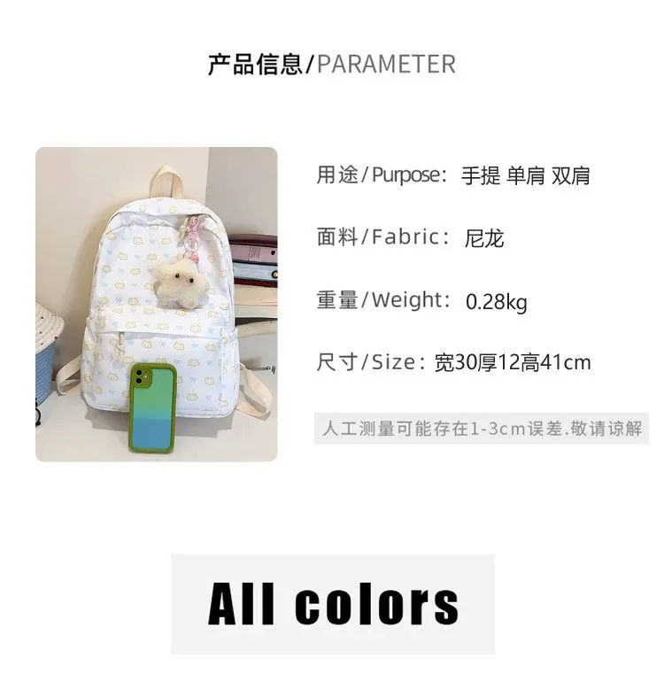 Tas Ransel Wanita Bahan PU Sintetis Motif Print Warna Putih Bentuk Kotak Tali untuk Travel