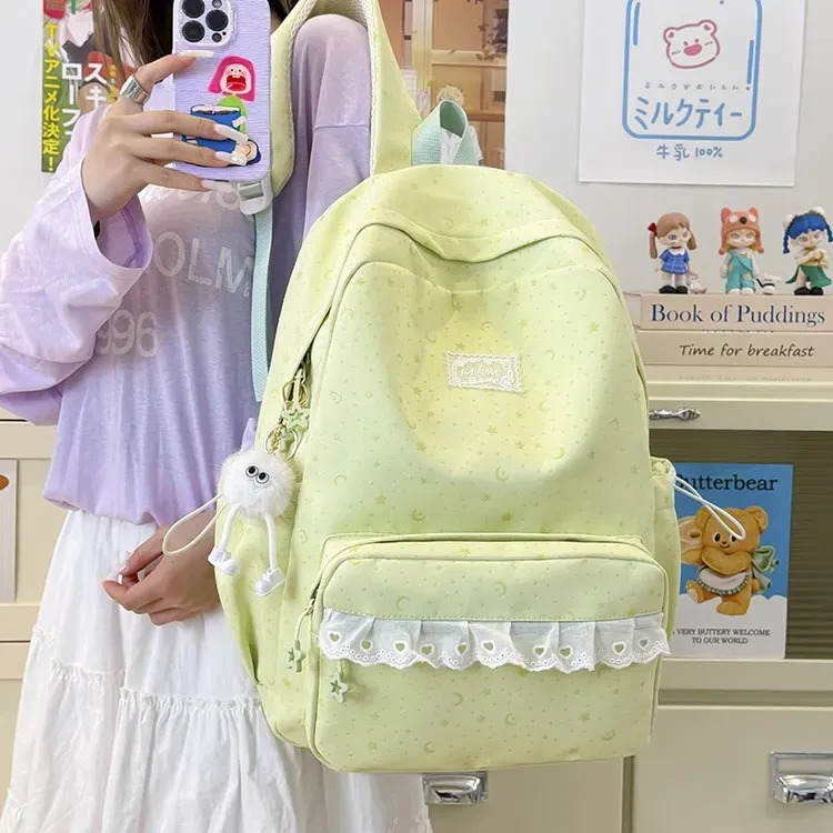 Tas Ransel Wanita Bahan Oxford Motif Print Warna Pink Bentuk Kotak Tali Lebar Grosir Import