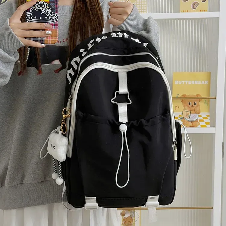 Tas Ransel Wanita Bahan Oxford Motif Print Warna Pink Bentuk Kotak Tali Lebar Grosir Import