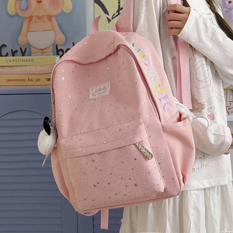 Tas Ransel Wanita Bahan Oxford Motif Print Warna Pink Bentuk Kotak Tali Lebar Grosir Import