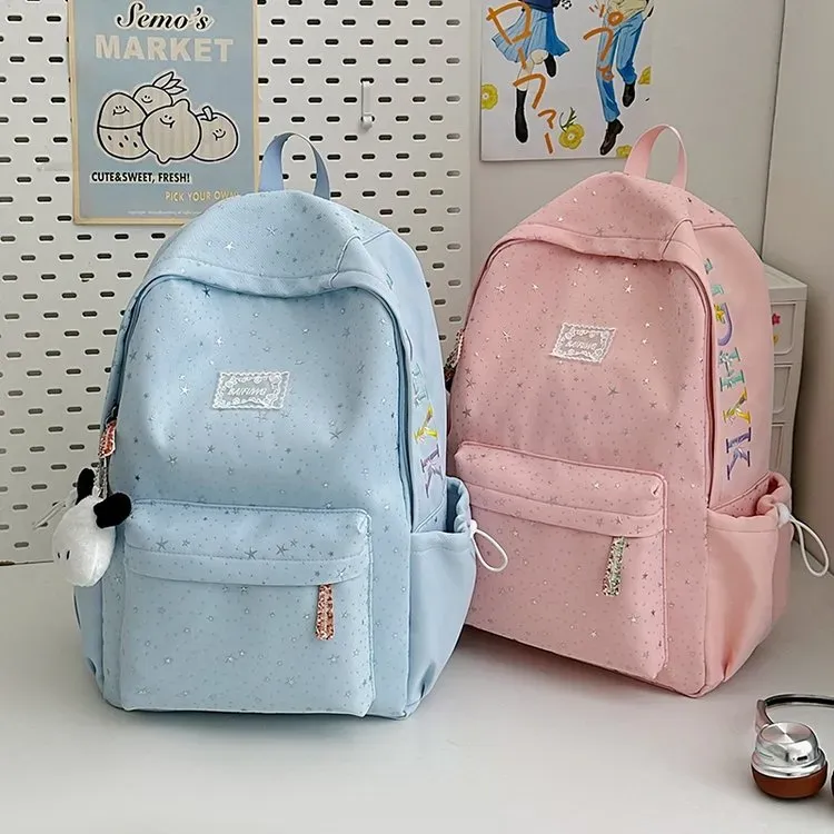 Tas Ransel Wanita Bahan Oxford Motif Print Warna Pink Bentuk Kotak Tali Lebar Grosir Import