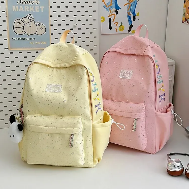 Tas Ransel Wanita Bahan Oxford Motif Print Warna Pink Bentuk Kotak Tali Lebar Grosir Import