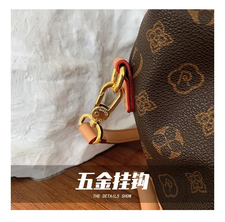 Tas Selempang Wanita Bahan PU Sintetis Motif Print Bentuk Kotak Tali Panjang Warna Beige