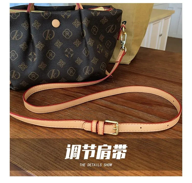 Tas Selempang Wanita Bahan PU Sintetis Motif Print Bentuk Kotak Tali Panjang Warna Beige