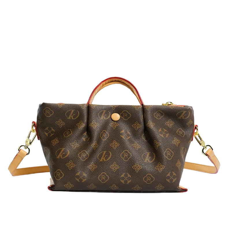 Tas Selempang Wanita Bahan PU Sintetis Motif Print Bentuk Kotak Tali Panjang Warna Beige