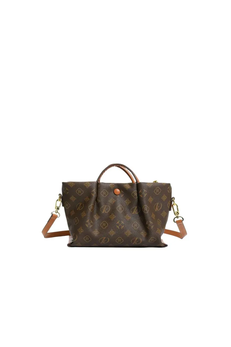 Tas Selempang Wanita Bahan PU Sintetis Motif Print Bentuk Kotak Tali Panjang Warna Beige