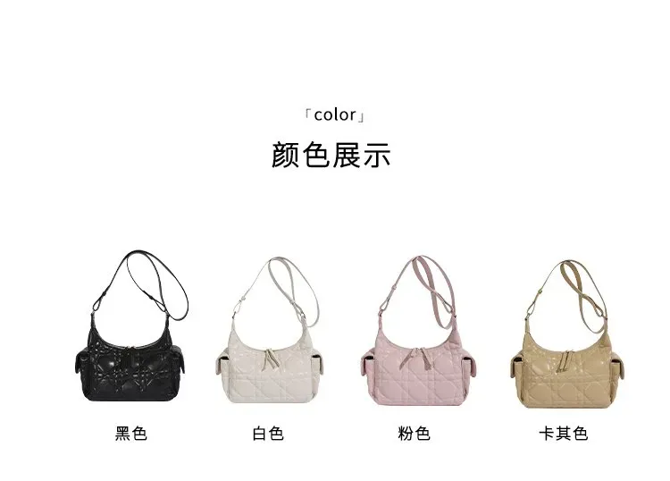 Tas Selempang Wanita Bahan PU Sintetis Model Quilted Warna Putih Model Hobo Tali Stok Grosir