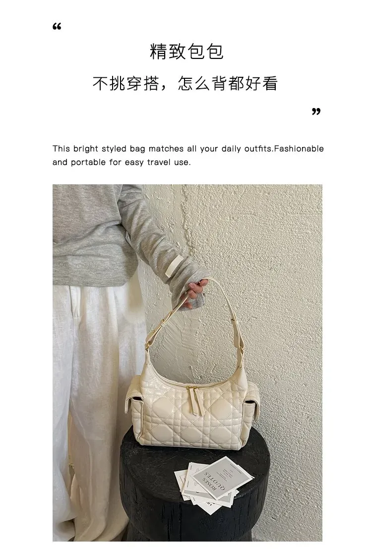 Tas Selempang Wanita Bahan PU Sintetis Model Quilted Warna Putih Model Hobo Tali Stok Grosir