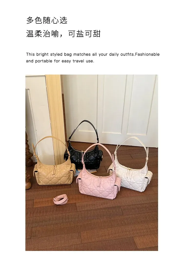 Tas Selempang Wanita Bahan PU Sintetis Model Quilted Warna Putih Model Hobo Tali Stok Grosir