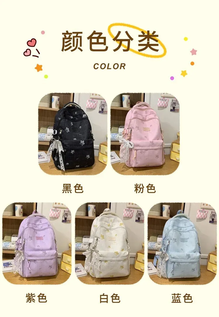 Tas Ransel Wanita Bahan Nylon Motif Print Warna Putih Bentuk Kotak Tali Lebar Harga Grosir