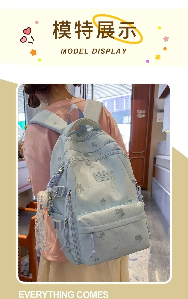 Tas Ransel Wanita Bahan Nylon Motif Print Warna Putih Bentuk Kotak Tali Lebar Harga Grosir