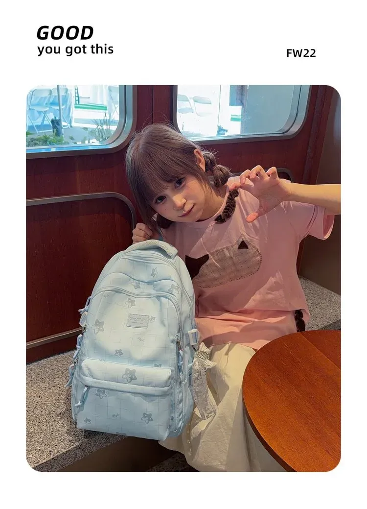 Tas Ransel Wanita Bahan Nylon Motif Print Warna Putih Bentuk Kotak Tali Lebar Harga Grosir