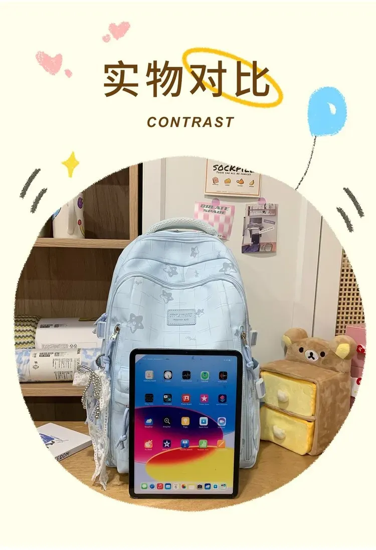 Tas Ransel Wanita Bahan Nylon Motif Print Warna Putih Bentuk Kotak Tali Lebar Harga Grosir