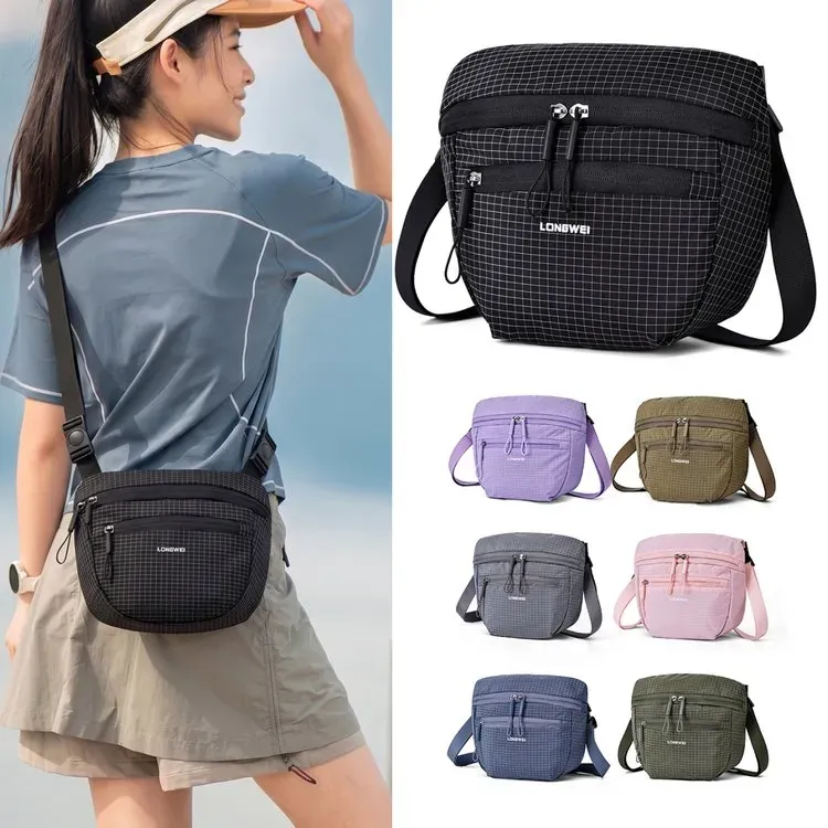 Tas Selempang Pria Bahan Nylon Motif Polkadot Warna Hitam Bentuk Kotak Tali Grosir Import
